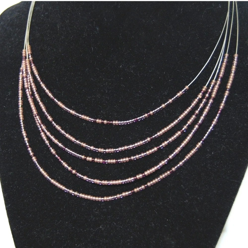 Y2K layered necklace Purple 5 layers‎ Seed bead adjustable Choker Dainty